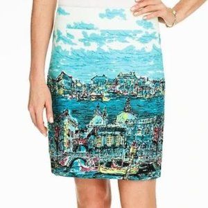 Talbots beautiful cityscape blue / white skirt sz 8